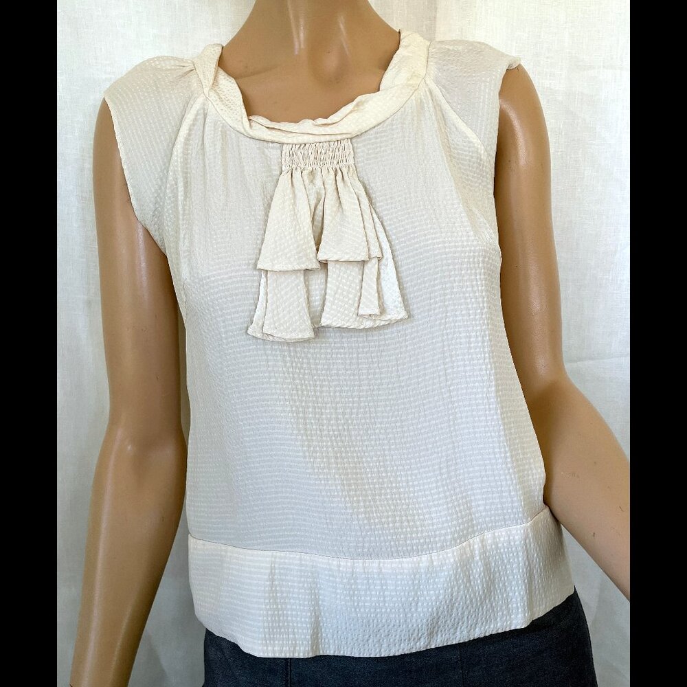 Odille Anthropologie cream textured silk sleeveless blouse 2